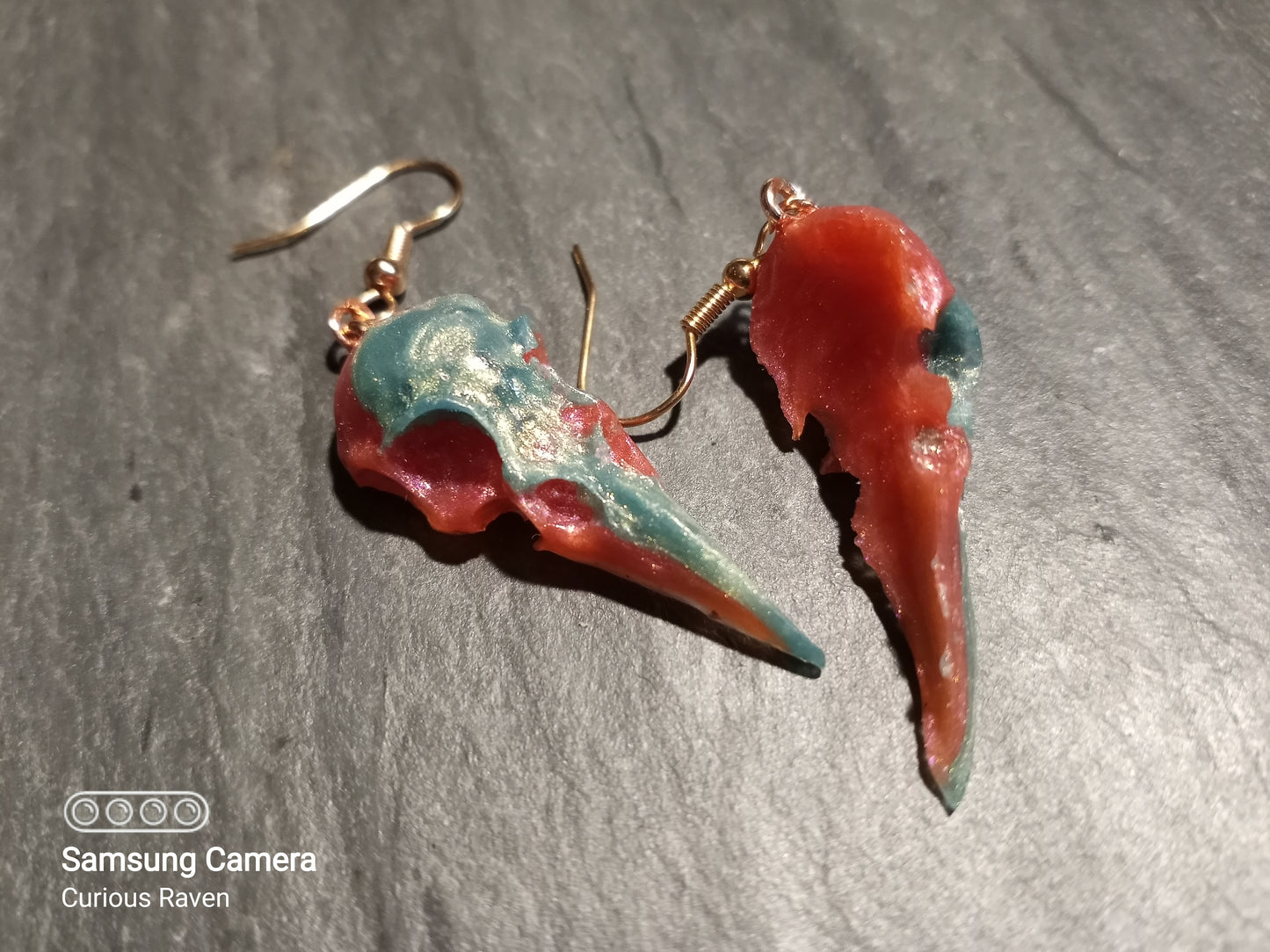 Cotton Candy Raven Skull Earrings