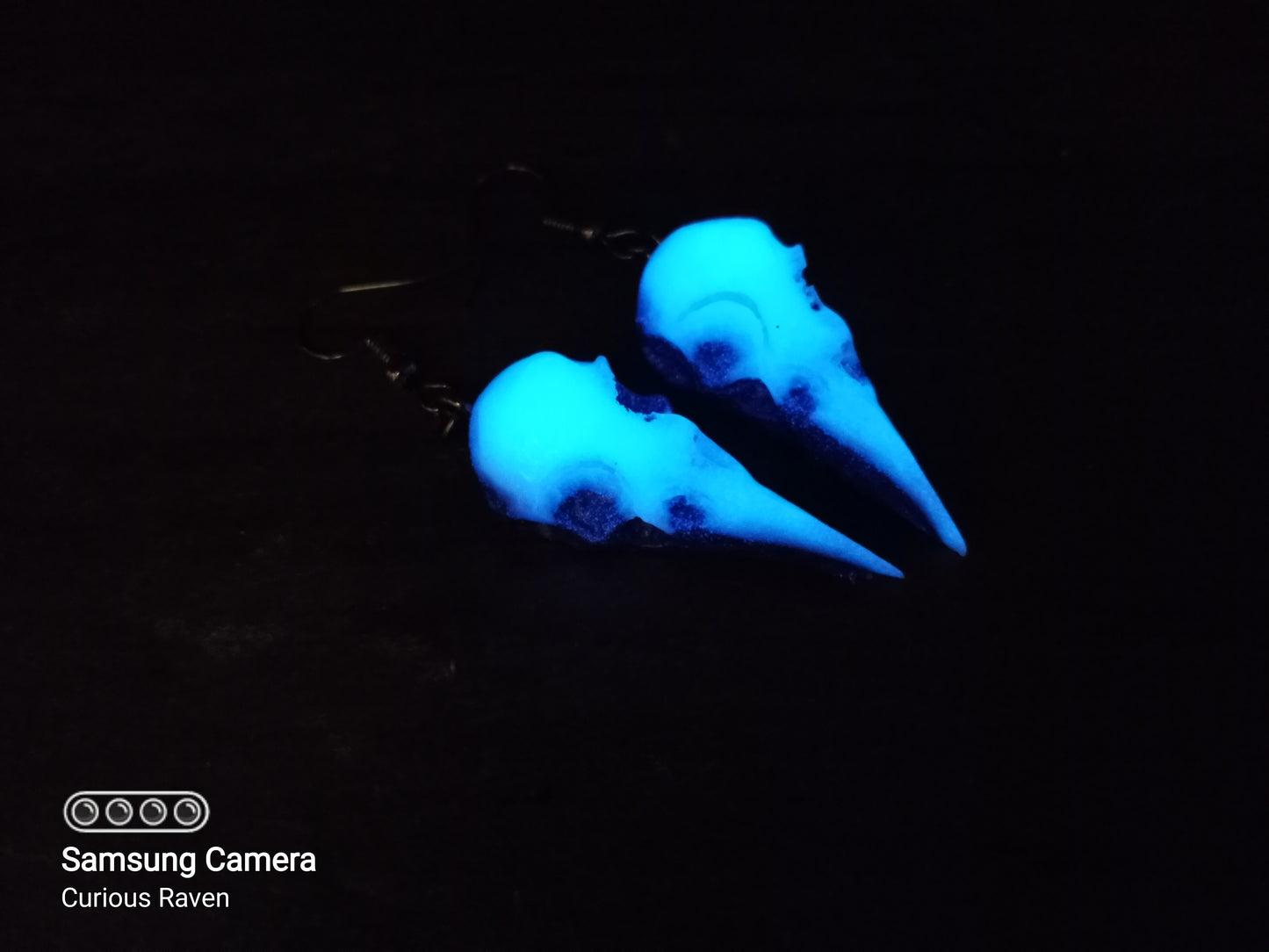 Royal Purple Glow in the Dark Raven Skull Earrings