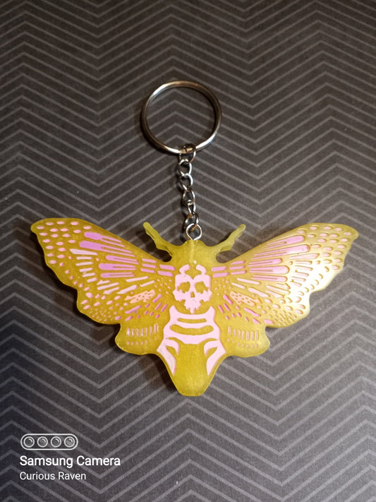 Pink and Yellow Death Head Moth Keychain