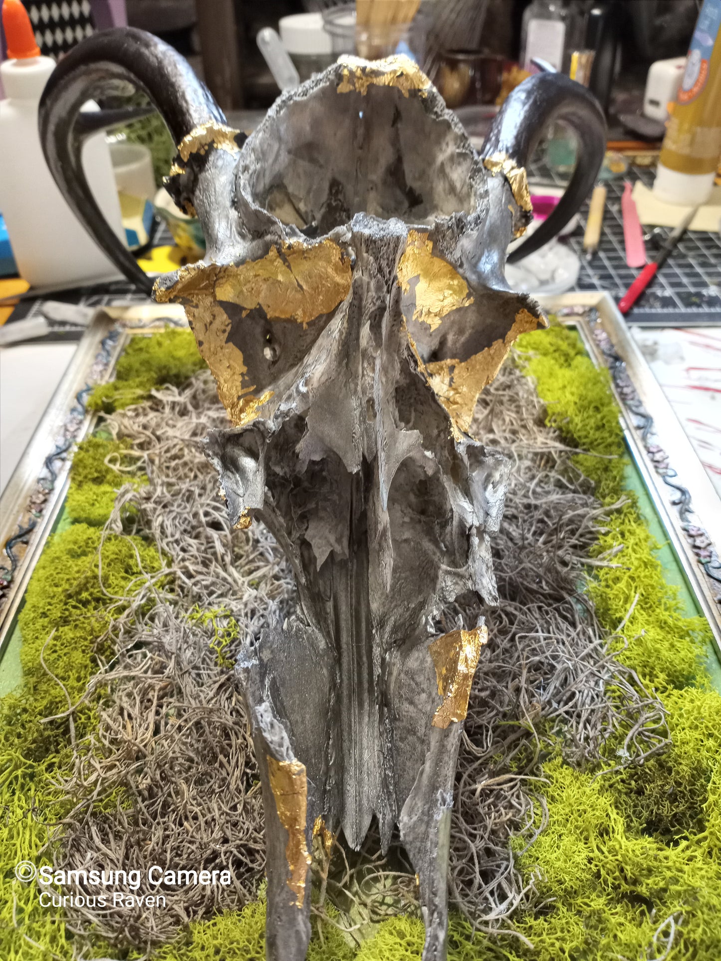 Mystic Guardain, Hand painted, Embellished Real Deer Skull